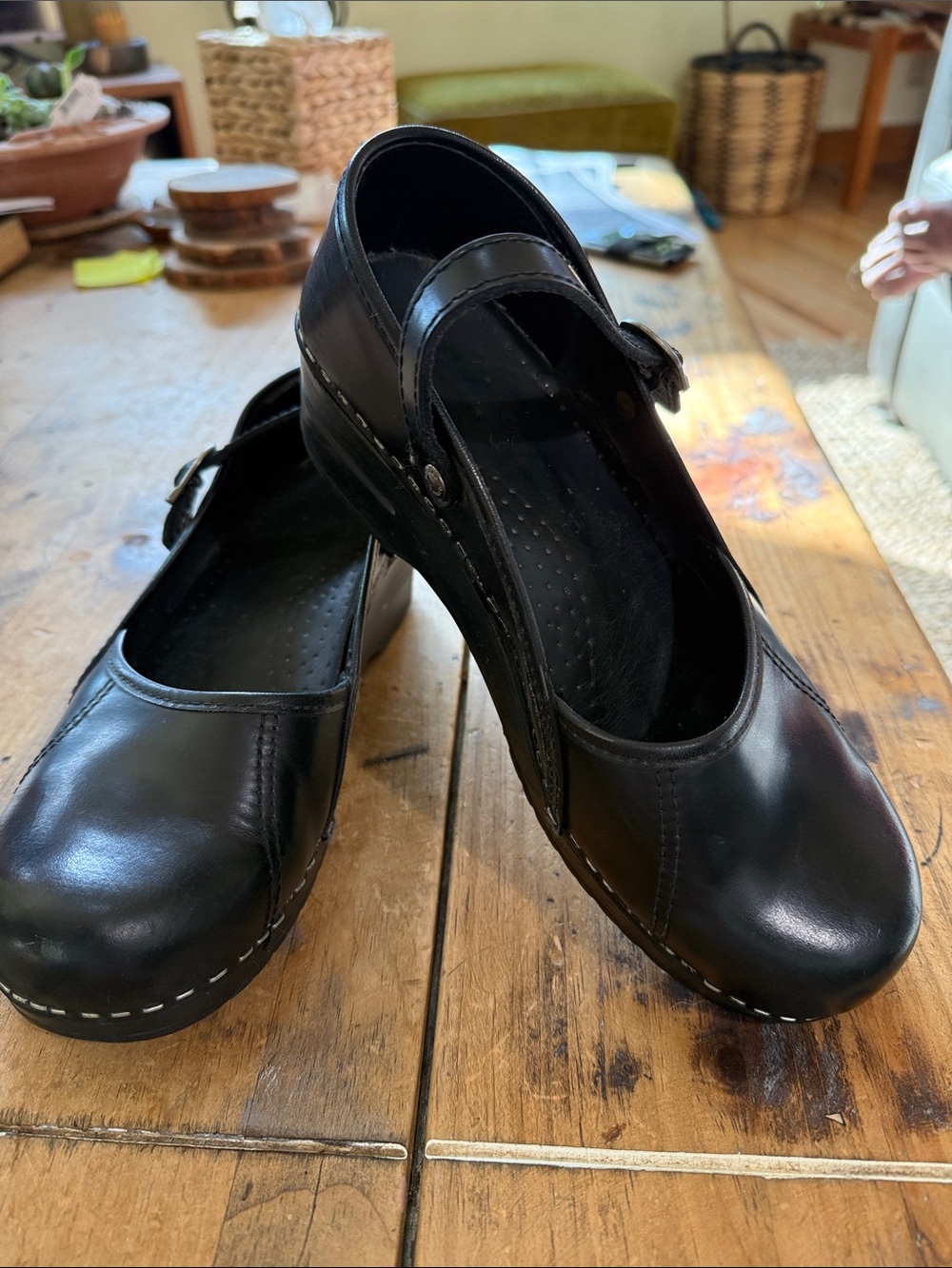 Dansko Black Leather Mary Jane Clog